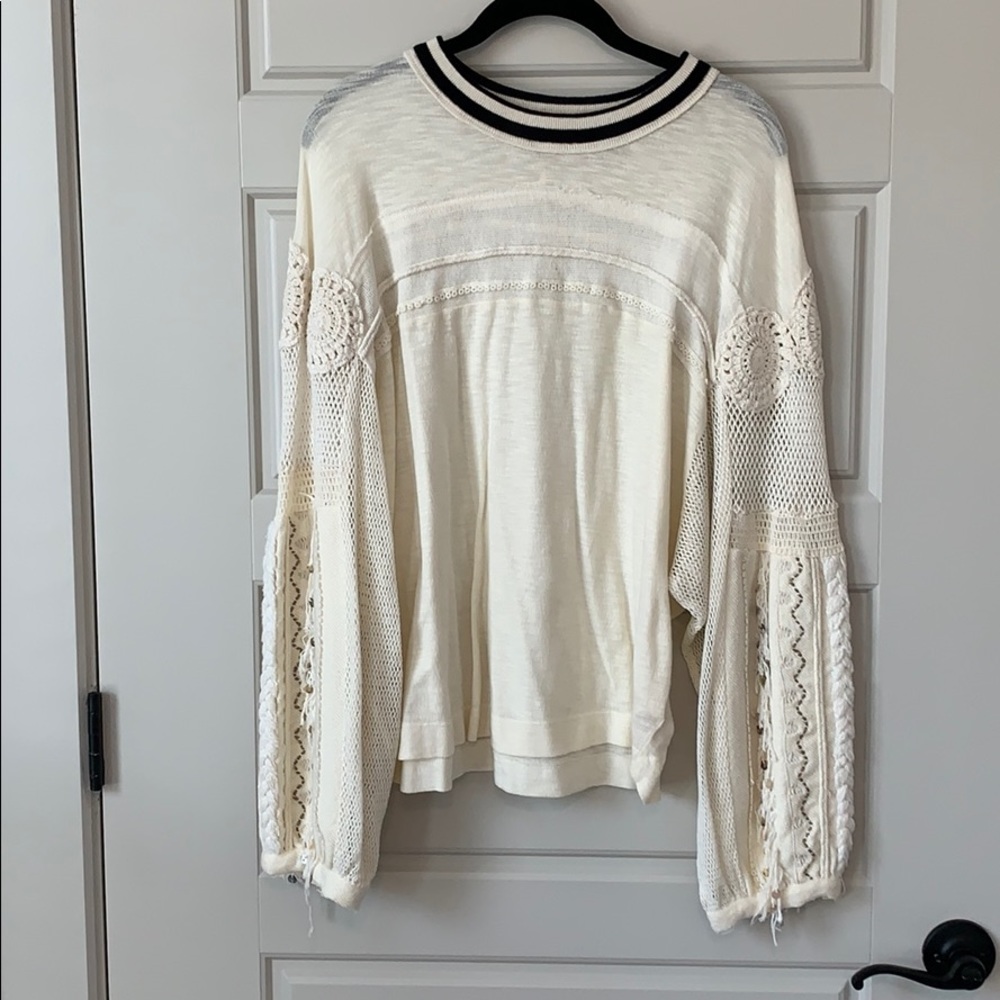 Free People cream sweater with knit detail